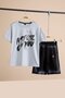 Gray Graffiti Printed T-Shirt and Shorts Boys' 2-Piece Set 23774 - 3