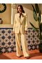 Hakim Lapel Collar Single Button Oversize Yellow Women's Suit Jacket and Trousers Set - 2
