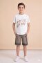 Ecru Graffiti Printed T-Shirt and Shorts Boys' 2-Piece Set 23775 - 2