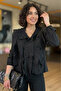 V-Neck Transparent Blouse with Fur Trim and Button Detail Li̇a92 - 2