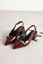 5cm Short Heeled Shoes with Two Buckles, Patent Leather, Burgundy - 5