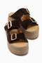 Janika Genuine Leather Brown Suede Straw Sole Women's Slippers - 5