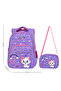 Ortopedili Lilac Cute Cat Girl Elementary School Bag Lunch Box and 2 Compartment Pencil Case Set - 2