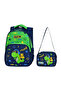 Waddell Green Navy Blue Dinosaur Printed Boys' Primary School Bag, Lunch Bag and Two-Compartment Pencil Case - 2