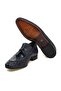 Dark Blue Color Laceless Genuine Leather Leather Sole Men's Shoes - 3