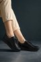 Women's Black Lace-Up Thick Flat Sole Comfortable Daily Sports Shoes - 4