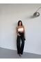 Women's Stoned Wide Leg Jean High Waist Wide Leg Denim Trousers Black Smoked Anthracite - 3