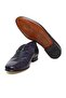 Dark Blue Color Laceless Genuine Leather Leather Sole Men's Shoes - 3
