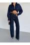 Women's Stoned Wide Leg Jean High Waist Wide Leg Denim Trousers Navy Blue - 2