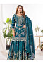 Teal Green Chinnon Silk Top Bottom & Dupatta - HRT7004 | Teal Green - 2