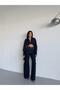 Women's Stoned Wide Leg Jean High Waist Wide Leg Denim Trousers Navy Blue - 5