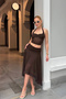 Women's Brown Halter Neck Crop Blouse Lined Skirt Two-Piece Set - 7