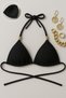 Night Women's Black Padded Triangle Bikini Top with Halter Tie and Accessories - 2