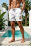 Printed Swim Shorts with Elastic Laces for Men, Lined, White, Short Length Beach Shorts Ls-95843 - 3