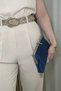 Women's Navy Blue Satin Stone Evening Bag - Evening Clutch Bag with Chain Strap and Stylish Metal Accessories - 4