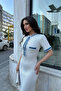 Women's Ecru Stylish Jean Detailed Buttoned Long Elegant Dress (S/M) - 4
