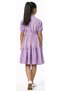 Girl's Front Button Closure Belted Elastic Sleeves Midi Length Lilac Color Dress - 2
