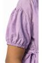 Girl's Front Button Closure Belted Elastic Sleeves Midi Length Lilac Color Dress - 4