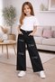 26904-26 Girl's Denim Trousers with Love Embroidery Detail, Straight Leg, Comfortable Fit, Casual Jeans - 3