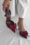 Fiorin Burgundy Satin Ribbon Detail Women's Heeled Shoes