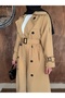 Kruvaze Collar Women's Trench Coat with Removable Belt and Buttons - 3