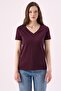 Crep Women's Basic V-Neck Short Sleeve T-Shirt Plum – Regular Fit 100% Cotton