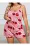 Plus Size Cherry Pattern Thin Strap Shorts Pajama Set - 2