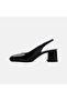Women's Black Thick Heeled Classic Patent Leather Shoes - 3