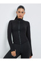 Black Contour Seam Detail Curved Hem Full Zip Up Jacket - 3