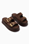 Jenet Brown Suede Double-Strapped Women's Slippers - 3