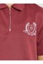 Burgundy Badge Print Zip Detail Polo T-Shirt - 3