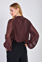 Women's Collared Chiffon Blouse - Bitter Brown - 5