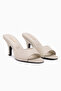 Marcia Genuine Leather Beige Heeled Women's Slippers - 4