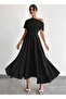 Women's Off-The-Shoulder Short Sleeve Pleated Long Janjan Crepe Dress