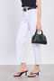 Women's Belted Cropped Jean Trousers - White - 2