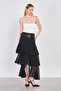Women's Belted Ruffled Long Chiffon Skirt - Black - 4
