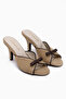Meri Genuine Leather Beige Suede Heeled Women's Slippers - 4