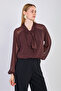 Women's Collared Chiffon Blouse - Bitter Brown - 4