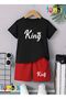 King Small Crown Printed T-Shirt Shorts Summer Children's Set