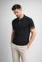 Men's Slim Fit Knitwear Polo Collar Black T-Shirt with Stripe Detail - 2