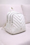 Women's White 3-Compartment V Quilted Front Design Large Volume Shiny Fabric Backpack