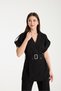 Women's Belt Detailed Double-Breasted Collar Suit - 7