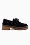 Matina Genuine Leather Navy Blue Suede Lace-Up Thick Sole Women's Loafer Shoes - 2