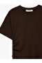 Short Sleeve Crew Neck Cotton Long Dress with Gathered Detail - 5