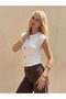 New Product Sleeveless Accessory Detailed Ruffle Fabric Women's Blouse - 4