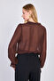 Women's V-Neck Ruffled Front Chiffon Blouse - Bitter Brown - 5