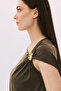 Women's Buckle Detailed Sleeveless Combed Cotton Blouse 6244 Khaki - 3