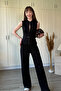 Zippered Belt Detailed Trousers Blouse Black Set - 5