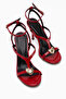 Sweta Red Ankle Strap Buckle Women's Heeled Shoes - 6