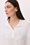 Women's Low-Sleeve Polo Collar Combed Cotton Blouse 6233 Ecru - 3